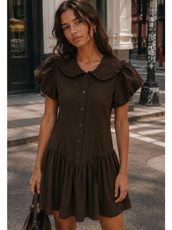 Lisa Says Gah Dresses & Skirts - Lisa Says Gah Nellie Dress in Brown Size S Peter Pan Collar